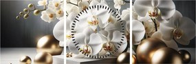 Obraz - Orchidea a zlaté gule (s hodinami) (90x30 cm)