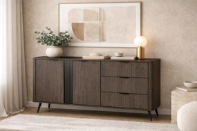 Komoda Edrin 195 cm so zásuvkami - dub dunin / čierna