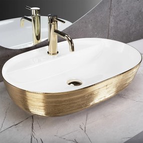 Rea Aura, umývadlo na dosku 610x410x130mm, biela-zlatá štruktúra, REA-U6900