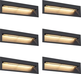 Sada 6 moderných zapustených nástenných svietidiel čiernych 28 cm vrátane LED IP65 - Mert