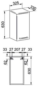 Mereo Mereo, Bino kúpeľňová skrinka horná, 63 cm, pravá, biela, biela/dub, MER-CN666