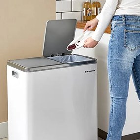 SONGMICS dvojitý kôš, kovový kôš na triedený odpad s 15 vreckami, 2 x 30 l, bielo-šedá