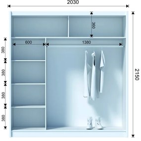 Šatní skriňa so zrkadlom SABRINA 203x215 cm dub sonoma