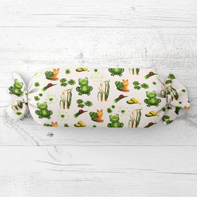 Biante Detský vankúš valec bonbon Sandra SA-609 Žabky a slimáky na bielom 15x40 cm