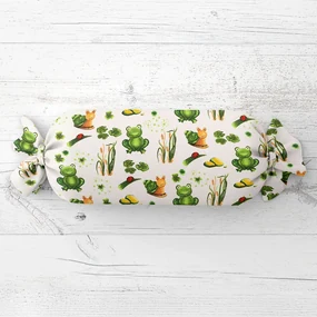 Biante Detský vankúš valec bonbon Sandra SA-609 Žabky a slimáky na bielom 15x80 cm