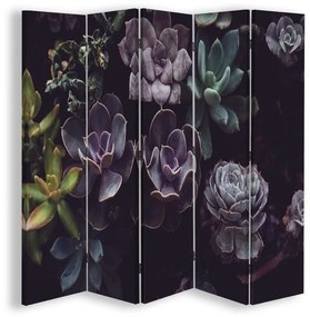 Ozdobný paraván Sukulentní květiny - 180x170 cm, päťdielny, obojstranný paraván 360°