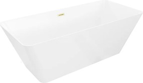Mexen Velo Slim, voľne stojaca vaňa 170 × 75 cm, biela lesklá, zlatý matný prepad, 52811707500-55