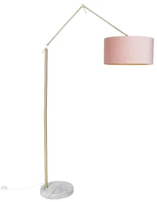 Moderná stojaca lampa zlatý zamatový tienidlo ružový 50 cm - Editor