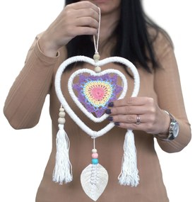 Lapač snov Bali - farebné srdce v srdci - stredný 35cm