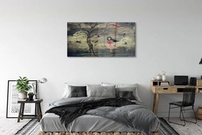 Obraz plexi Strom vtáky mraky dievča rocková 125x50 cm