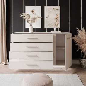 KOMODA MARION III KAŠMÍR STRIEBORNÉ ÚCHYTKY LED 140 cm