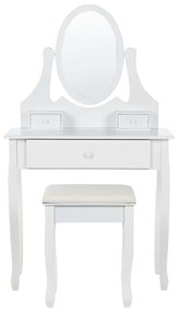 Toaletný stolík s 3 zásuvkami a oválnym zrkadlom biely ASTRE Beliani