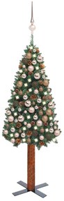 Úzky vianočný stromček s LED a sadou gulí zelený 150 cm PVC 3077860