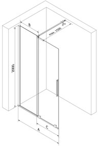 Mexen Velar, posuvné dvere do otvoru typ Walk-In 140 cm, 8mm číre sklo, zlatá lesklá, 871-140-000-03-50