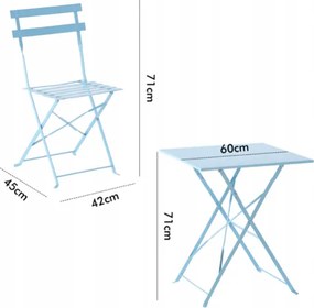 Skladací záhradný set, balkónová súprava - stôl + dve stoličky modrá