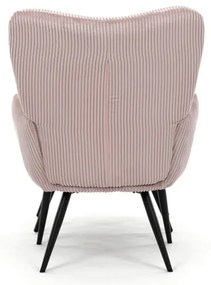 Relaxačné kreslo ušiak s taburetom ROYAL — kov, menčester, ružová