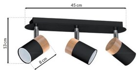 Bodové svietidlo Joker, 3x drevené/čierne kovové tienidlo, b/ch
