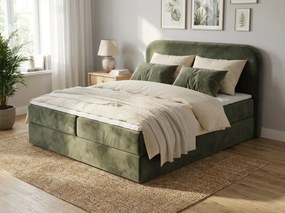 Čalúnená posteľ boxspring FORENA 180x200 cm tmavozelená Matrac: Bonell pružinová matrac