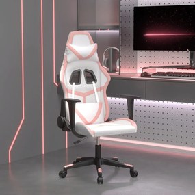 Masážna herná stolička biela a ružová umelá koža 345431
