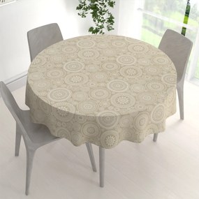 Biante Dekoračný okrúhly obrus Leona LN-170 Biele mandaly na režnom Ø 130 cm