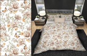 Súprava 1+1 posteľnej bavlnenej obliečky, Divoká ruža s motýľmi 140 x 200 cm + 70 x 90 cm