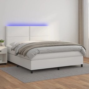 Boxspring posteľ s matracom a LED biela 160x200 cm umelá koža 3135892