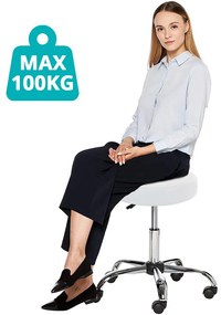 Kozmetická taburetka na kolieskach, výškovo nastaviteľná- Biela