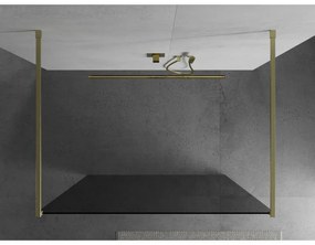 Mexen Kioto, sprchová zástena Walk-In 120 x 200 cm, 8mm šedé sklo, zlatý matný profil, 800-120-002-55-40