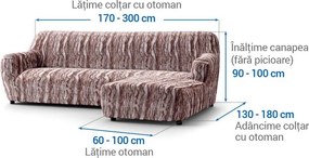 Bielastické poťahy OCEANO NOVÉ hnedo-vínové sedačka s otomanom vpravo (š. 170 - 300 cm)