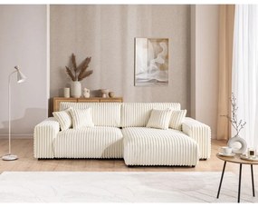 Krémová menčestrová rozkladacia/s úložným priestorom rohová pohovka (pravý roh) Sarina – Ropez