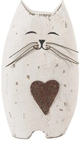 Biela antik drevená dekorácia mačička Rustic Cat L - 8*6*14 cm