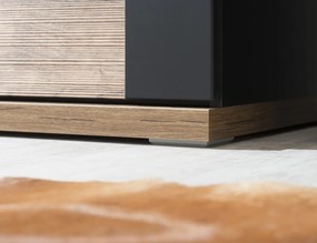 Vysoká vitrína Boston, čierna/dub ribbeck, s osvetlením, pravá