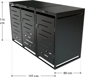 Kovový prístrešok pre 3 popolnice, antracit, 197×116×80 cm