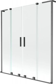 Mexen Velar L Duo, 2-krídlová posuvná vaňová zástena 160 x 150 cm, 8mm číre sklo, brúsený grafit, 896-160-003-02-66