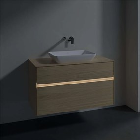 VILLEROY &amp; BOCH Collaro závesná skrinka pod umývadlo na dosku (umývadlo v strede), 2 zásuvky, s LED osvetlením, 1000 x 500 x 548 mm, Nordic Oak, C109B0VJ