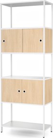 Regál na šanóny s uzamykateľnou skrinkou, kancelársky, otvorené police, kovový biely/dub sonoma, 800x2200x400 mm: ARIEL Eco Design
