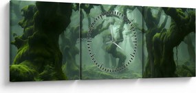 Obraz - Les prerastený machom (s hodinami) (90x30 cm)