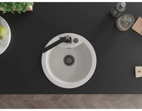 Mexen Diego, 1-komorový granitový drez 488x488x167 mm, čierny sifón, čierna matná batéria Rita, biela, 6512-20-670300-70