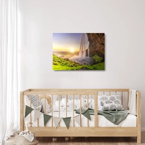 Sklenený obraz - Seljalandsfoss spoza vnútra jaskyne (70x50 cm)