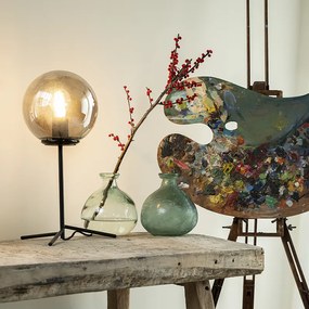 Stolná lampa v štýle Art Deco čierna s dymovým sklom 45,5 cm - Pallon