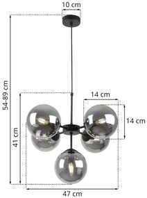 Závesné svietidlo Paris, 5x grafitové sklenené tienidlo