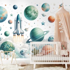 Tapeta detský vesmírny svet s raketami