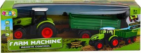 LEAN Toys Poľnohospodársky traktor s vyklápacím prívesom, diaľkovo ovládaný RC, zelený, mierka 1:24