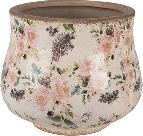 Béžový keramický obal na kvetináč s ružami Rosina L - Ø 22*18cm