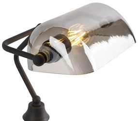 Klasická notárska lampa čierna s dymovým zrkadlovým sklom - Banker
