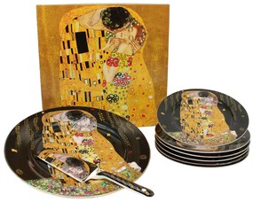 HOME ELEMENTS Tortová súprava: tortový tanier, 6 x tanier, tortová lyžica, Klimt, Bozk tmavý
