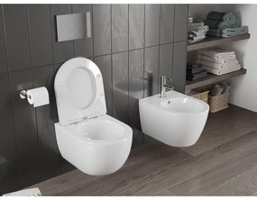 Mexen Carmen, závesná WC misa 490x365x340 mm, Rimless Tornádo + WC sedadlo z duroplastu, biela lesklá, 30880300T