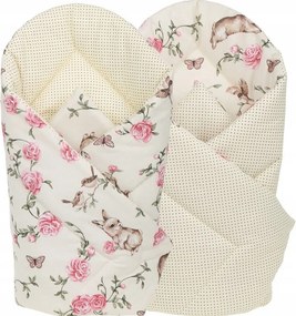 Obojstranné hniezdočko (kokon) pre bábätko - BABYMAM PREMIUM set 7v1 - Tajomná záhrada s marhuľovou minkou