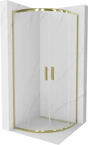 Mexen Rio, štvrťkruhový sprchovací kút s posuvnými dverami 80(dvere) x 80(dvere) x 190 cm, 6mm číre sklo, zlatý profil, 863-080-080-50-00