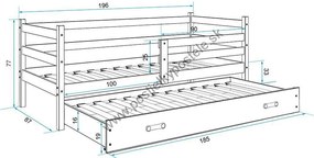 Posteľ s prístelkou ERIK 2 - 190x80cm Biely - Modrý